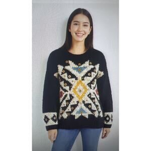 Vintage Kitty Hawk Vivian Wang Sweater Wool Blend snowflake beads Large